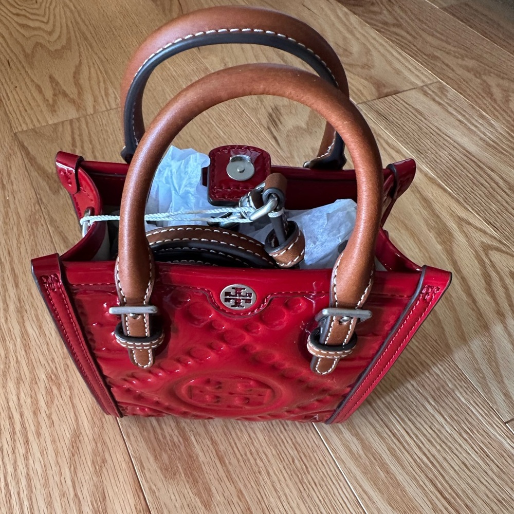Tory Burch T Monogram Patent Embossed Tote